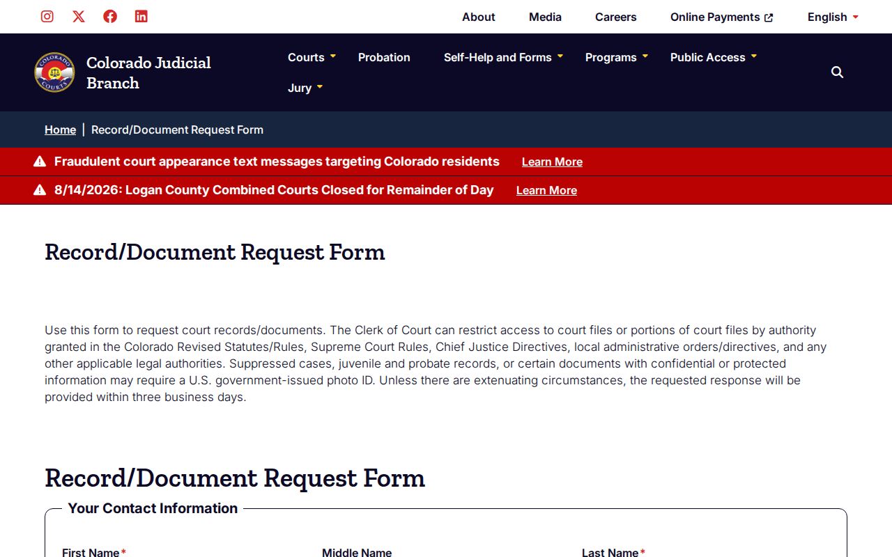 Crowley County civil docket court record request form