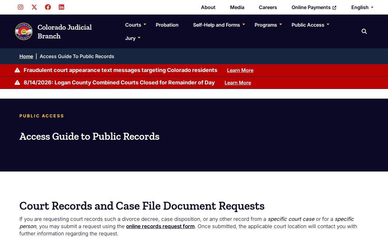Crowley County civil docket Judicial Branch public records guide