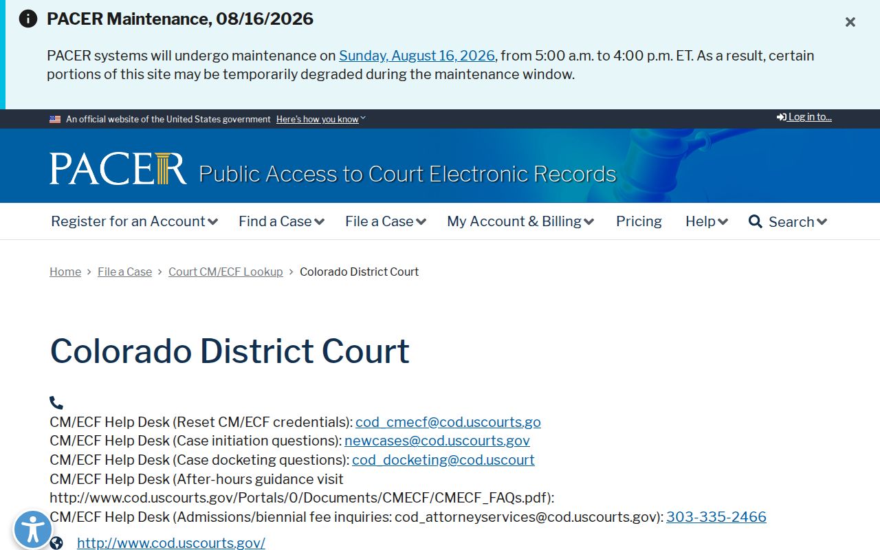 Olney Springs court docket federal District of Colorado lookup profile