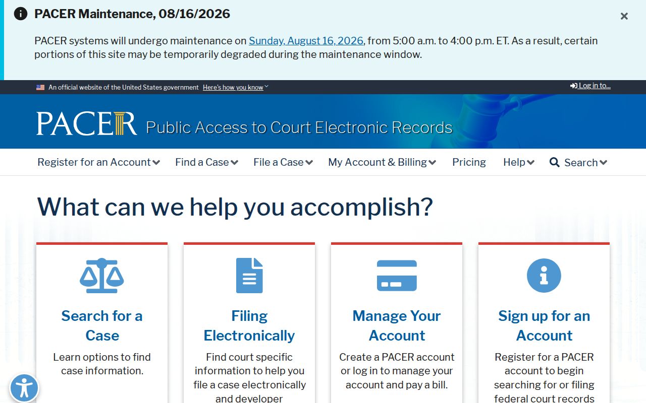 Olney Springs court docket official PACER federal record service