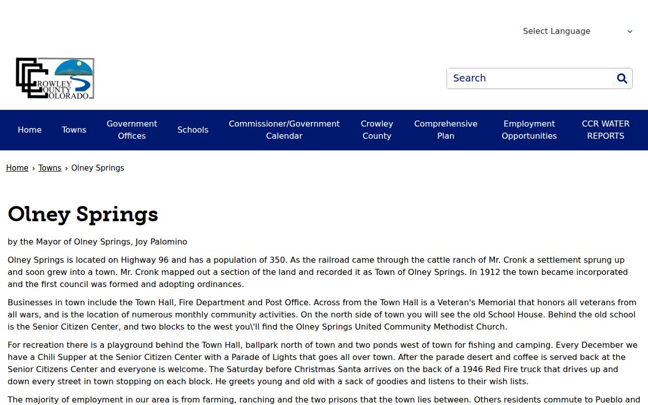 Olney Springs court docket official town profile
